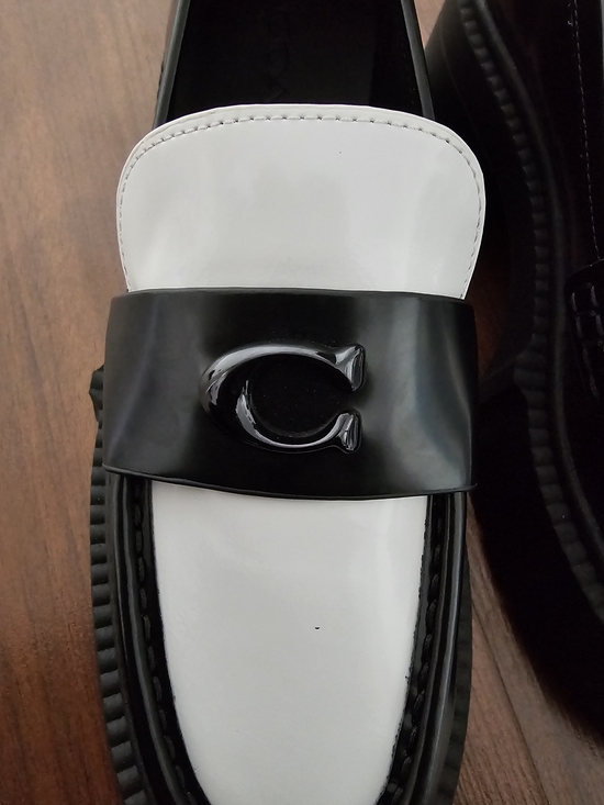 Coach Womens Leah Platform Leather Loafers Black And White Without Box main image 2